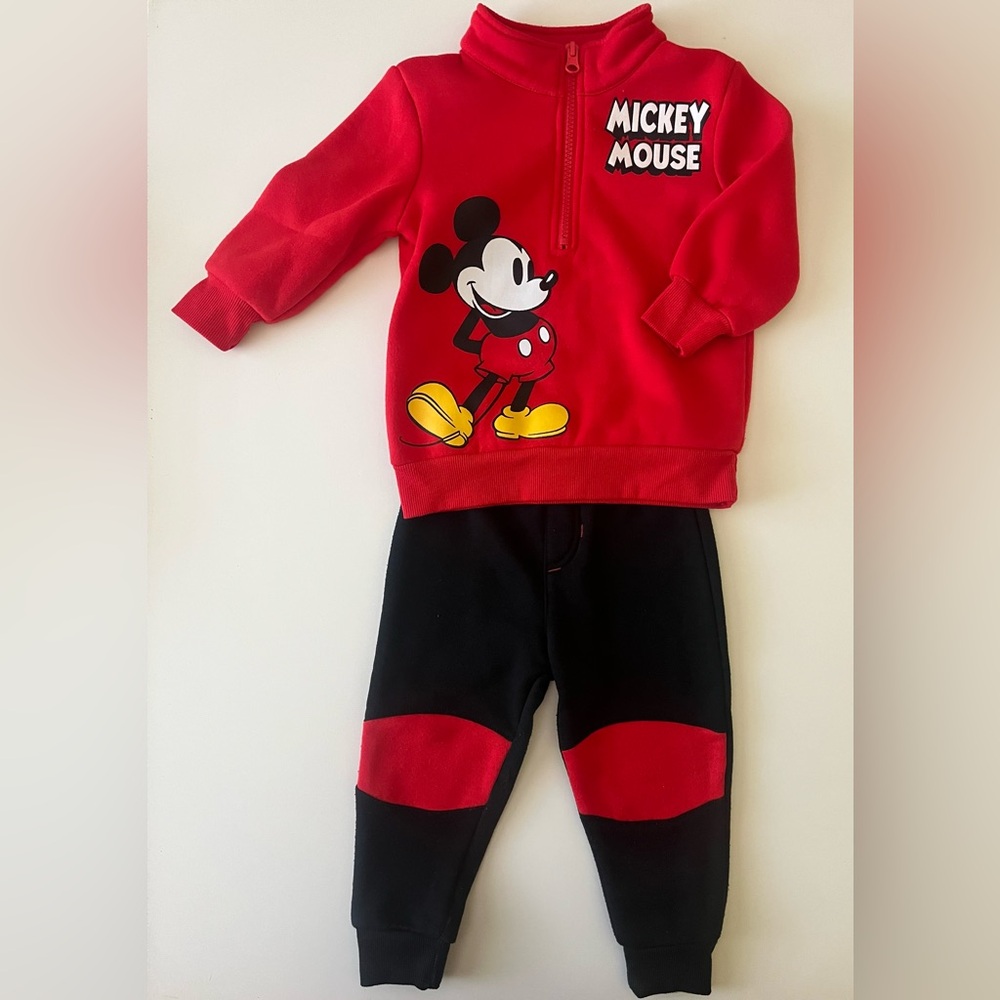 Disney 2T Red Mickey Mouse Pullover with Black and Red Joggers EUC